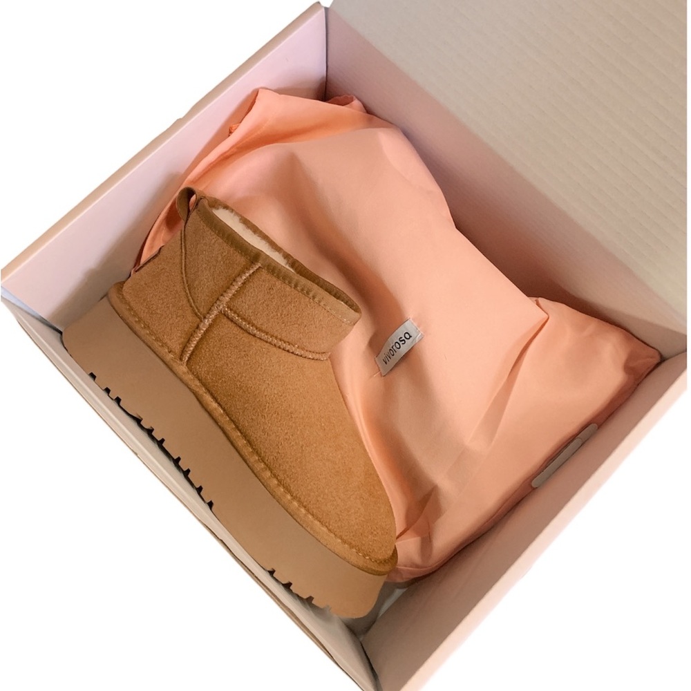 Women’s Ultra Mini Platform Faux Fur Lined Waterproof Boots in Chestnut, US 7 - Picture 11 of 12